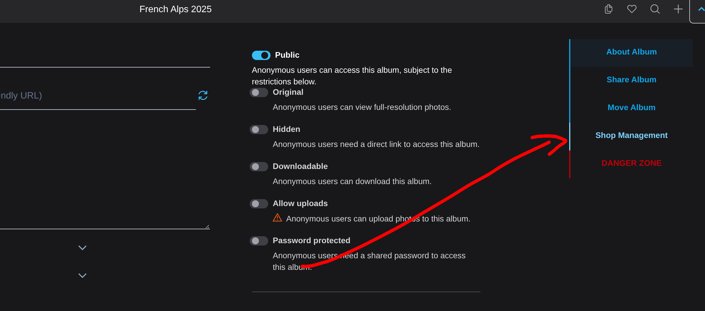 Admin webshop configuration