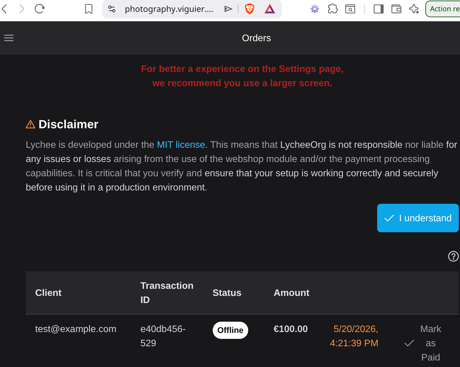 Order marked as paid